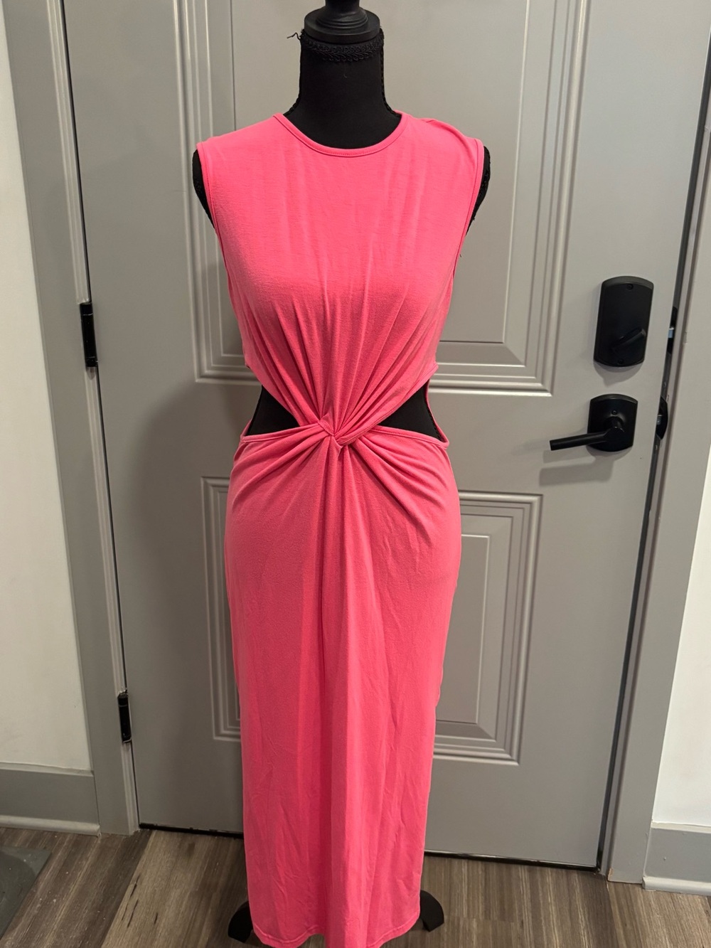 SHEIN Hot Pink Knot-Front Cutout Maxi Dress